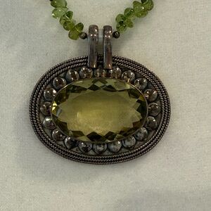 Vintage Sterling Silver and green beaded necklace